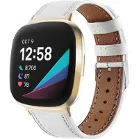Strap-it Smartwatch bandje leer - leren bandje geschikt voor Fitbit Versa 3 / Fitbit Sense - wit