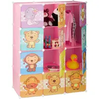 Relaxdays kinderkast met diermotieven - kinderkamer kledingkast - kunststof klikverbinding roze