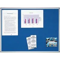 Franken prikbord PRO, vilt, wandmontage in staand en liggend formaat, aluminium frame, blauw, 1800 x 900 mm