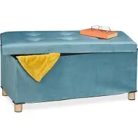 Relaxdays zitbank met opbergruimte - fluweel - met poten - tot 120 kg - opvouwbaar - halbank - turquoise