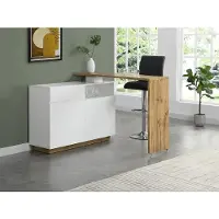 Vente-Unique.nl Draaibaar barmeubel ELDIR- 2 deuren, 1 lade en 1 nis - MDF - Witgelakt & eiken