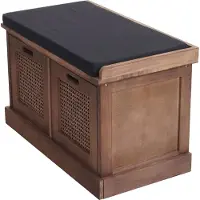 Mendler Bank -J49, gestoffeerde bank garderobebank, kussens opbergboxen opbergvak 47x75x40cm ~ bruin, bekleding zwart