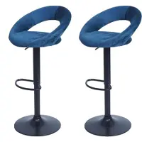 Mendler Set van 2 barkrukken -F46, barkruk barkruk bistrokruk, zwart frame ~ fluweel, petrolblauw