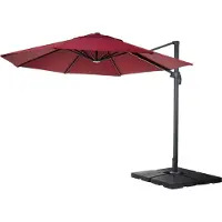 Mendler Zweefparasol -A96, parasol, rond Ø 4m polyester aluminium/staal 27kg ~ bordeaux met voet, draaibaar