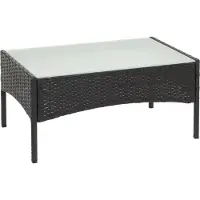 Mendler Polyrotan tuintafel Halden, bijzettafel met glazen blad ~ antraciet