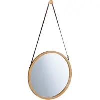 Relaxdays hangspiegel rond - verstelbaar bandje - bamboe lijst - klein en modern - Ø 38 cm