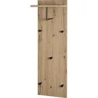 Haku wandkapstok - 5 haken - elk met 3 kg draagvermogen - kledingstang - hoedenplank - B 300 x D 200 x H 1000 mm - hout/metaal - licht eiken decor/zwart
