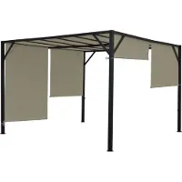 Mendler Pergola Baia, tuinpaviljoen terrasoverkapping, stevig 6cm stalen frame + schuifdak taupe ~ 4x4m