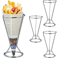Relaxdays frietzakhouder set van 4 - 16 x 9,5 cm - rvs - voor patat en fingerfood - zilver