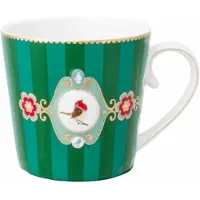 Pip studio Mok Love Birds Medaillon Stripes Emerald-Green 250 ml (Set van 6)
