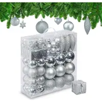 Relaxdays kerstballen - set van 110 - plastic - onbreekbaar - zilver