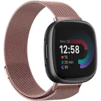 Strap-it Smartwatch bandje - Milanees bandje - geschikt voor Fitbit Versa 4 / Fitbit Sense 2 - roze - Maat: Maat L