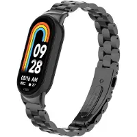 Strap-it stalen schakel bandje met vlindersluiting - Geschikt voor Xiaomi Mi Smart Band 8 / Band 9 (zwart)