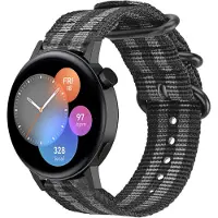 Strap-it Nylon gesp smartwatch bandje - geschikt voor Huawei Watch GT 2 42mm / GT 3 42mm / GT 3 Pro 43mm - zwart/grijs