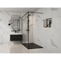 SHOWER DESIGN Douchebak in hars om te plaatsen of in te bouwen - Zwart- 160 x 90 cm - Snijdbaar - MIRNOSA