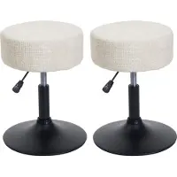 MCW Set van 2 krukken -C22, zitkruk, in hoogte verstelbaar, draaibaar Ø 37 cm Stof Chenille (465 g/m²) MVG ~ crème-wit