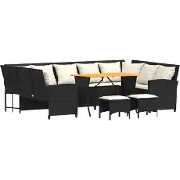 vidaXL 4-delige Loungeset met kussens poly rattan zwart