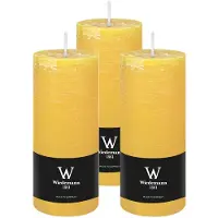Wiedemann Cilinderkaars/stompkaars - 3x - rustieke kaars - okergeel - 7 x 16 cm - 66 branduren