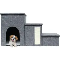 Intirilife Opvouwbare hondentrap met 3 treden in grijs -72x32,5x43 cm- Trap voor huisdieren met opbergruimte kattentrap Krabmat Hol -Opbergboxen, trap voor kleine honden voor bank Bed Bank