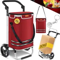 Kesser Boodschappentrolley met koelvak - Boodschappenwagen 56 liter - Steekwagen functie draagkracht tot 50 kg Opvouwbare Boodschappenkar - Bordeauxrood
