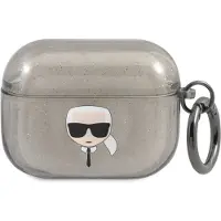 Karl Lagerfeld Etui Glitter "Karl's Head" voor AirPods Pro - Zwart