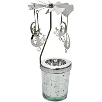 Clayre & Eef Waxinelichthouder Ø 8x17 cm Zilverkleurig Glas Katten