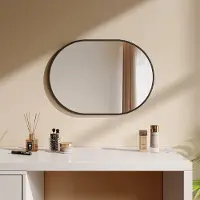 Emke Spiegel - Ovale Spiegel - Zwart - 50x70 cm - met Veiligheidsfolie - Wandspiegel met Rand - Moderne Design