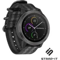 Strap-it Nylon gesp smartwatch bandje - geschikt voor Garmin Vivoactive 3 / Vivoactive 5 / Venu / Venu SQ / Vivomove HR / Forerunner 245 / 570 - 42mm / 645 - zwart/grijs