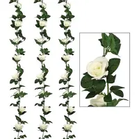 Atmosphera Kunstbloemen slinger rozen - 3x - 230 cm - wit - decoratie - versiering - bruiloft