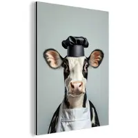 MuchoWow Aluminium schilderij 90x120 cm - Wanddecoratie metaal - Koe - Zwart - Wit - Kok - Metalen muurdecoratie woonkamer - Decoratie industrieel - Foto op dibond - Industriële accessoires slaapkamer