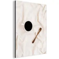 MuchoWow Aluminium schilderij 30x40 cm - Wanddecoratie metaal - Koffie - Lepel - Mok - Metalen muurdecoratie woonkamer - Decoratie industrieel - Foto op dibond - Industriële accessoires slaapkamer