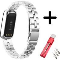 Strap-it Stalen schakel bandje - geschikt voor Fitbit Luxe - zilver + inkort toolkit
