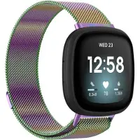 Strap-it Luxe Milanese band - Milanees bandje geschikt voor Fitbit Versa 3 / Fitbit Sense - regenboog - Maat: Maat L