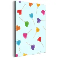 MuchoWow Aluminium schilderij 60x80 cm - Wanddecoratie metaal - Lolly - Regenboog - Snoep - Metalen muurdecoratie woonkamer - Decoratie industrieel - Foto op dibond - Industriële accessoires slaapkamer