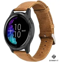 Strap-it Leren smartwatch bandje - geschikt voor Garmin Venu / Venu SQ / Vivoactive 3 / Vivoactive 5 / Vivomove HR / Forerunner 245 / 570 - 42mm / 645 - zwart