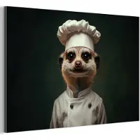 MuchoWow Aluminium schilderij 30x20 cm - Wanddecoratie metaal - Dier - Kok - Stokstaartje - Metalen muurdecoratie woonkamer - Decoratie industrieel - Foto op dibond - Industriële accessoires slaapkamer