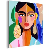 MuchoWow Aluminium schilderij 50x50 cm - Wanddecoratie metaal - Portret - Vrouw - Modern - Metalen muurdecoratie woonkamer - Decoratie industrieel - Foto op dibond - Industriële accessoires slaapkamer