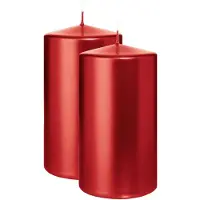 Wiedemann Cilinderkaars/stompkaars - 2x - metallic rood - 13 x 7 cm - 52 branduren - zuilkaarsen