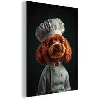 MuchoWow Aluminium schilderij 90x120 cm - Wanddecoratie metaal - Bruin - Kok - Hondje - Metalen muurdecoratie woonkamer - Decoratie industrieel - Foto op dibond - Industriële accessoires slaapkamer