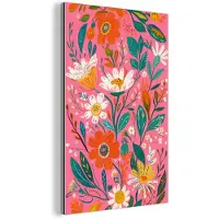 MuchoWow Aluminium schilderij 60x90 cm - Wanddecoratie metaal - Roze - Bloemen - Wit - Oranje - Metalen muurdecoratie woonkamer - Decoratie industrieel - Foto op dibond - Industriële accessoires slaapkamer