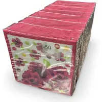 Auchan Papieren Tafel diner servetten - Romantic Flower paars bloemen thema - 350 stuks (7 pakjes van 50 stuks) - 33 x 33 cm - 2 laags
