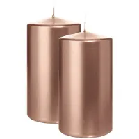 Wiedemann Cilinderkaars/stompkaars - 2x - metallic roségoud - 13 x 7 cm - 52 branduren - zuilkaarsen