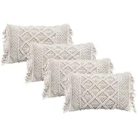 Atmosphera Sierkussen Macrame Ibiza voor binnen - 4x - ivoor wit - 30 x 50 cm - katoen/polyester