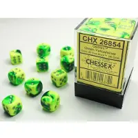 Chessex Gemini Groen-Geel/Zilver D6 12mm Dobbelsteen Set (36 stuks)