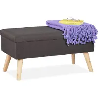 Relaxdays hocker met opbergruimte - halbank - zitbank - zitkist - 40 l - houten poten - donkergrijs
