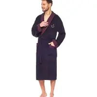 L&L Heren Badjas - Badjas - Blauwe badjas - Marineblauwe - Badjas met kraag - Badjas veloursstof - Katoenen badjas - Lange badjas - Maat XXl - Elegante badjas