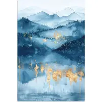 PosterMonkey Poster 20x30 cm - Landschap - Blauw - Modern - Goud - Abstract - Posters - Wanddecoratie badkamer - Muurdecoratie WC - Decoratieve accessoires - Toilet muur decoratie