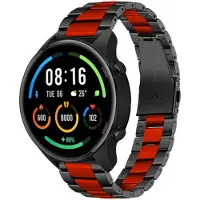 Strap-it Stalen schakel bandje - geschikt voor Xiaomi Mi Watch / Xiaomi Watch S1 / Watch S1 Pro / Watch 2 Pro - Active - zwart/rood