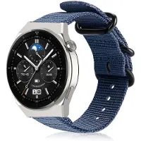 Strap-it Nylon gesp bandje - geschikt voor Huawei Watch GT 1 / GT 2 / GT 3 / GT 3 Pro / GT 4 46mm / GT 5 & 5 Pro (46mm) / GT 2 Pro / GT Runner / Watch 3 (Pro) / Watch 4 (Pro) / Watch Ultimate - blauw