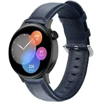 Strap-it Leren smartwatch bandje - geschikt voor Huawei Watch GT 2 42mm / GT 3 42mm / GT 3 Pro 43mm - donkerblauw - Maat: Maat S